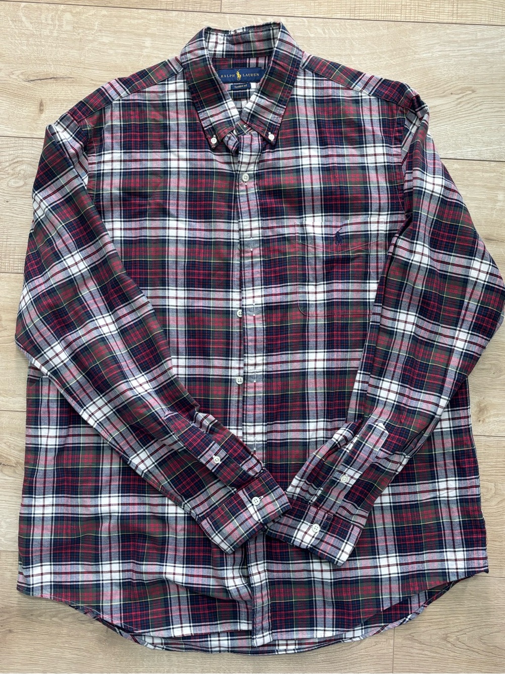 Ralph Lauren Red & Blue Plaid Button Down Shirt Classic Preppy Cotton Shirt